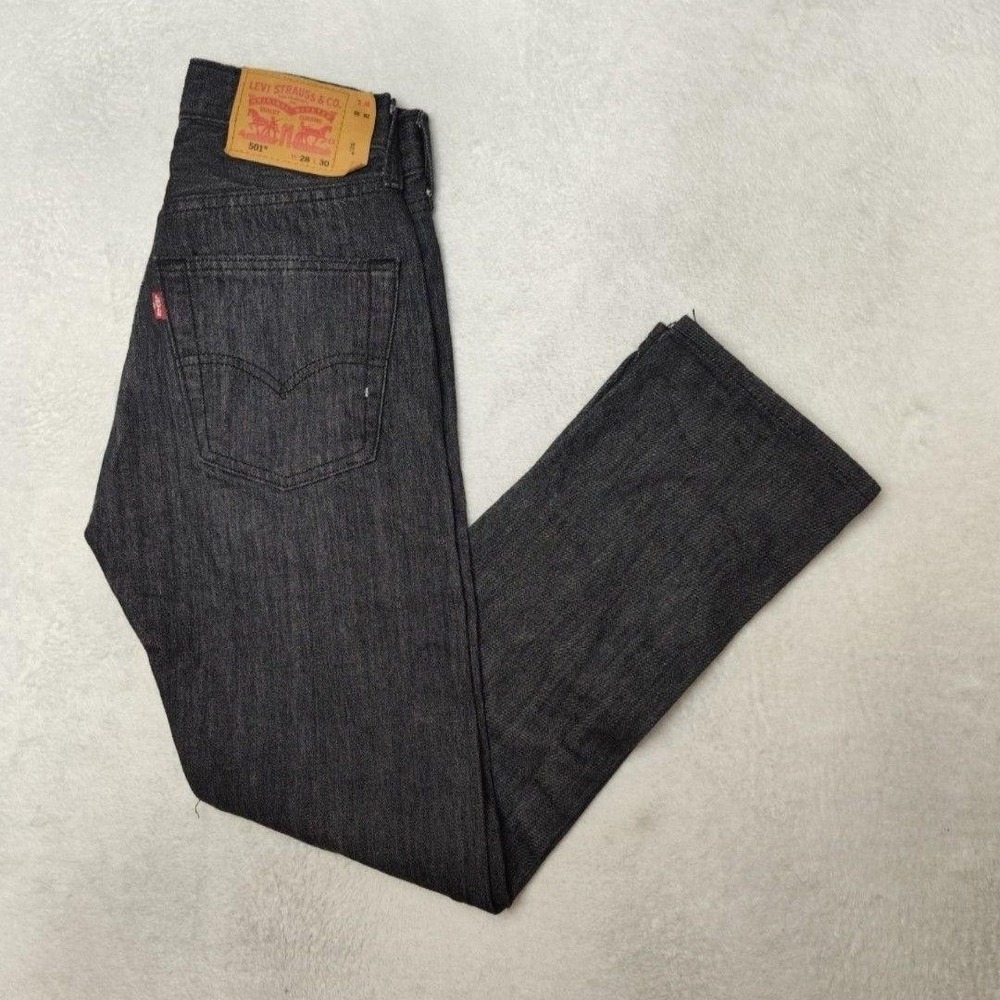 Levis 501 Jeans Mens 28x30 Black Straight Dark Wash Classic Fit Cotton Stretch
